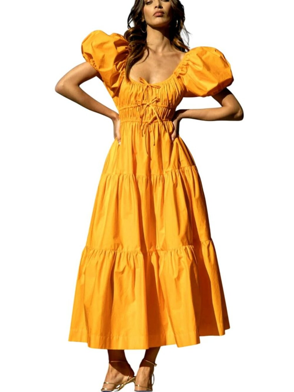 Line & Dot Tiered Maxi Amber Dress Orange Size Large New